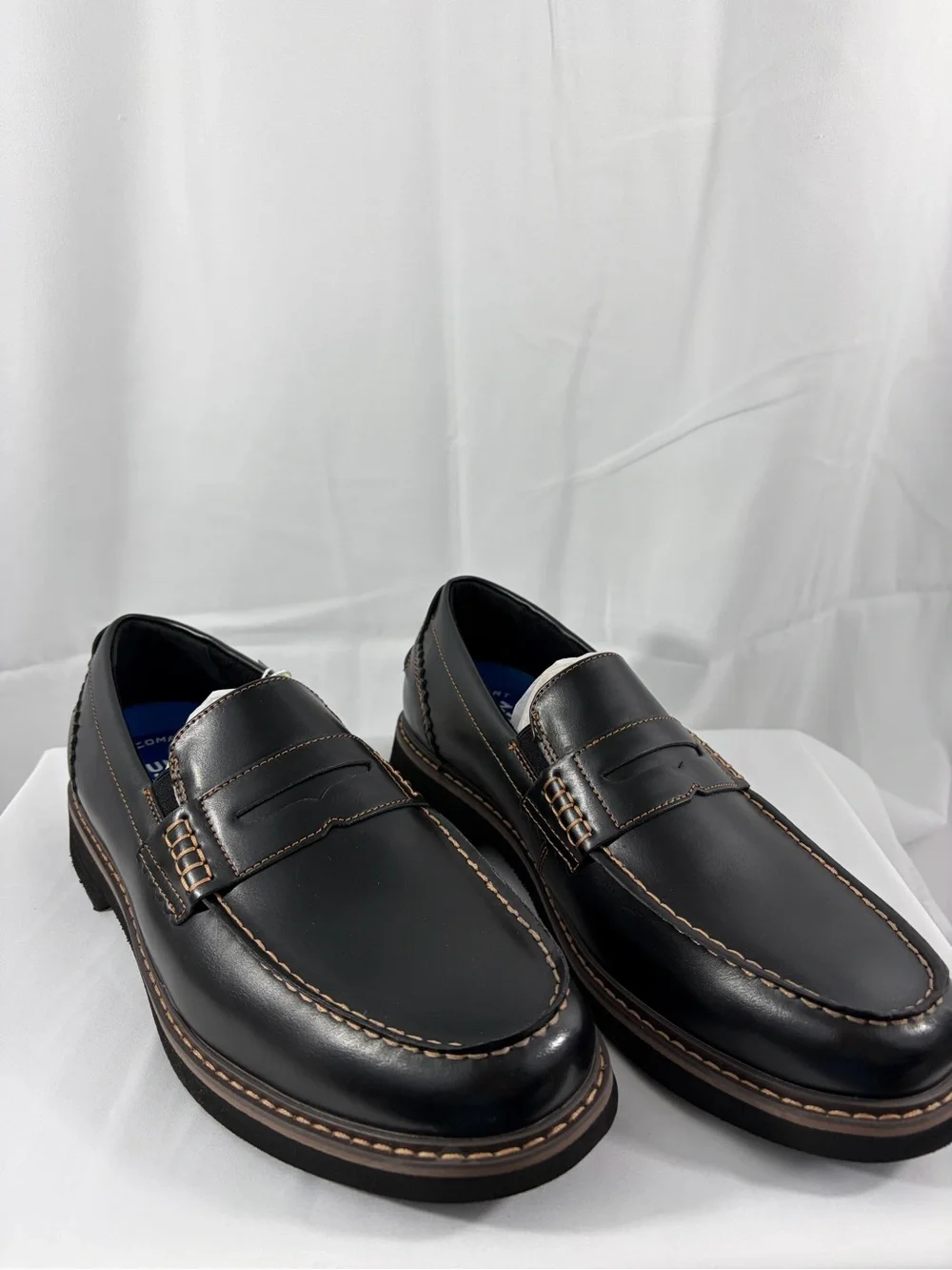 NWT Nunn Bush Men's Size 8 Black Penny Loafers with Contrast Stitching